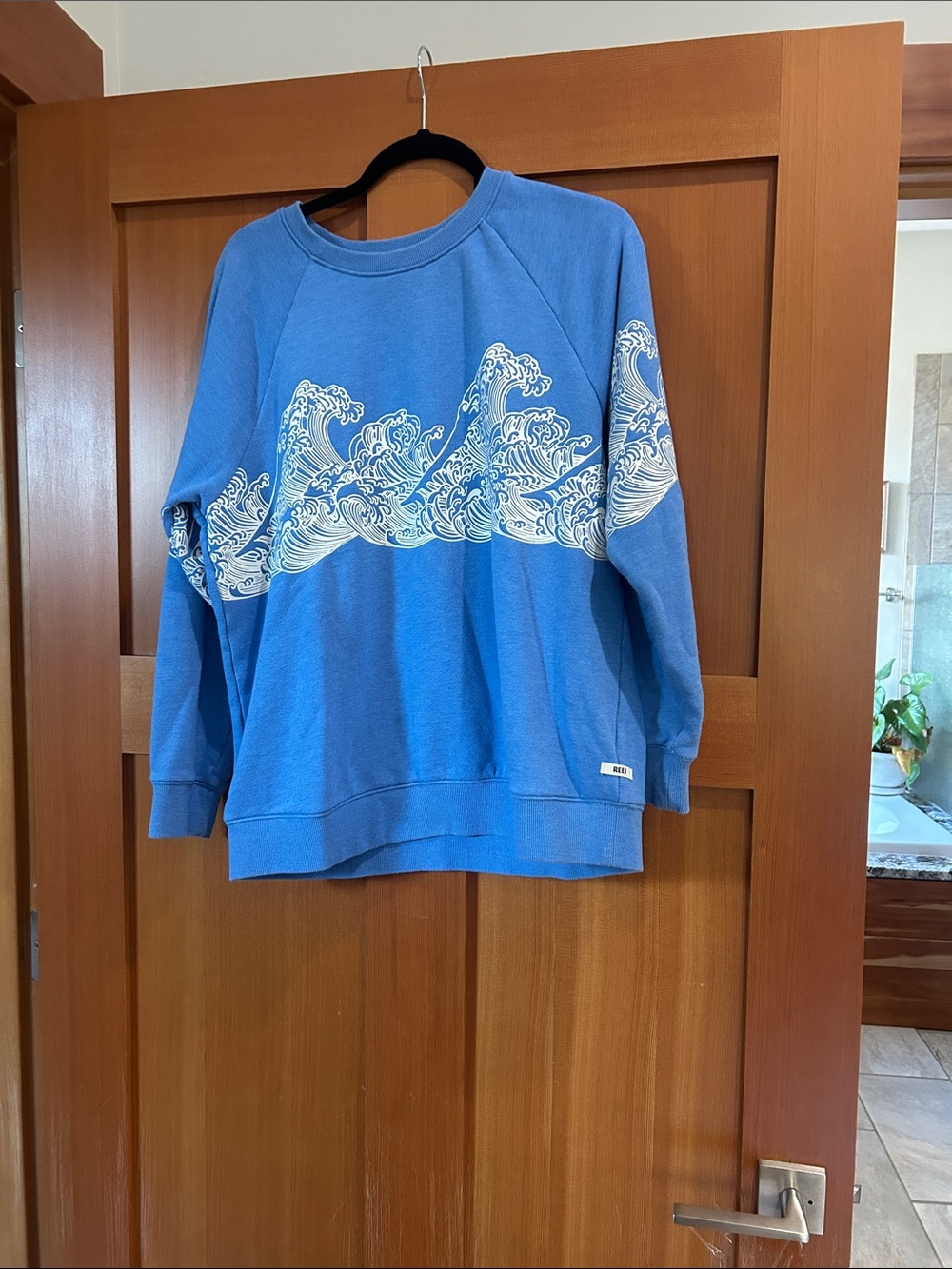 Reef Blue Crewneck Sweatshirt with White Wave Graphic